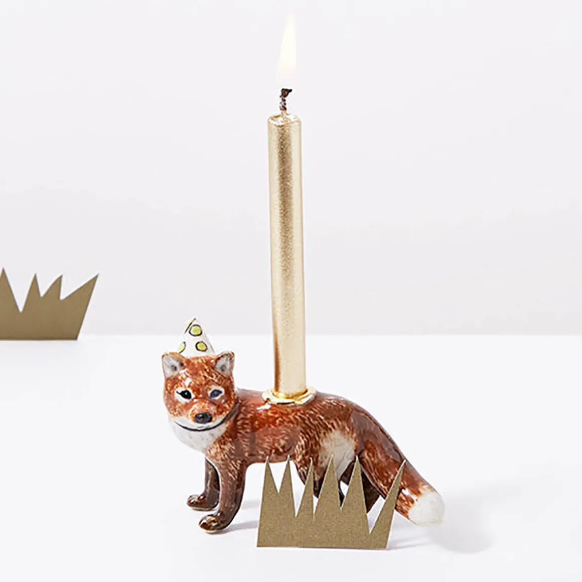 Red Fox Party Animal Ceramic Cake Topper by Camp Hollow