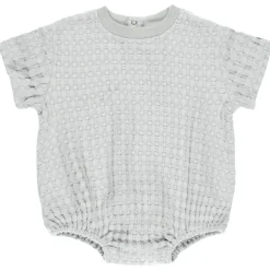 Relaxed Short Sleeve Bubble Romper in Sky by Quincy Mae