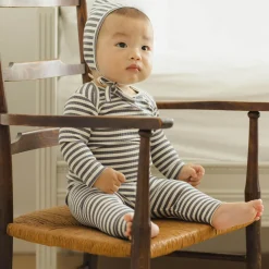 Ribbed Tee and Legging Set in Indigo Stripe by Quincy Mae