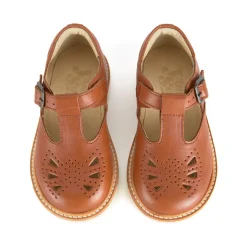 Rosie T-Bar Shoes in Chestnut Brown Leather by Young Soles