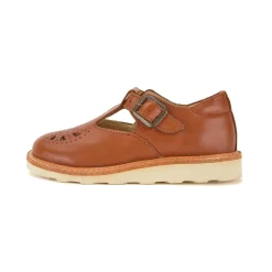 Rosie T-Bar Shoes in Chestnut Brown Leather by Young Soles