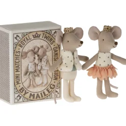 Royal Baby Mice Twins in a Matchbox (Coral Skirt) by Maileg