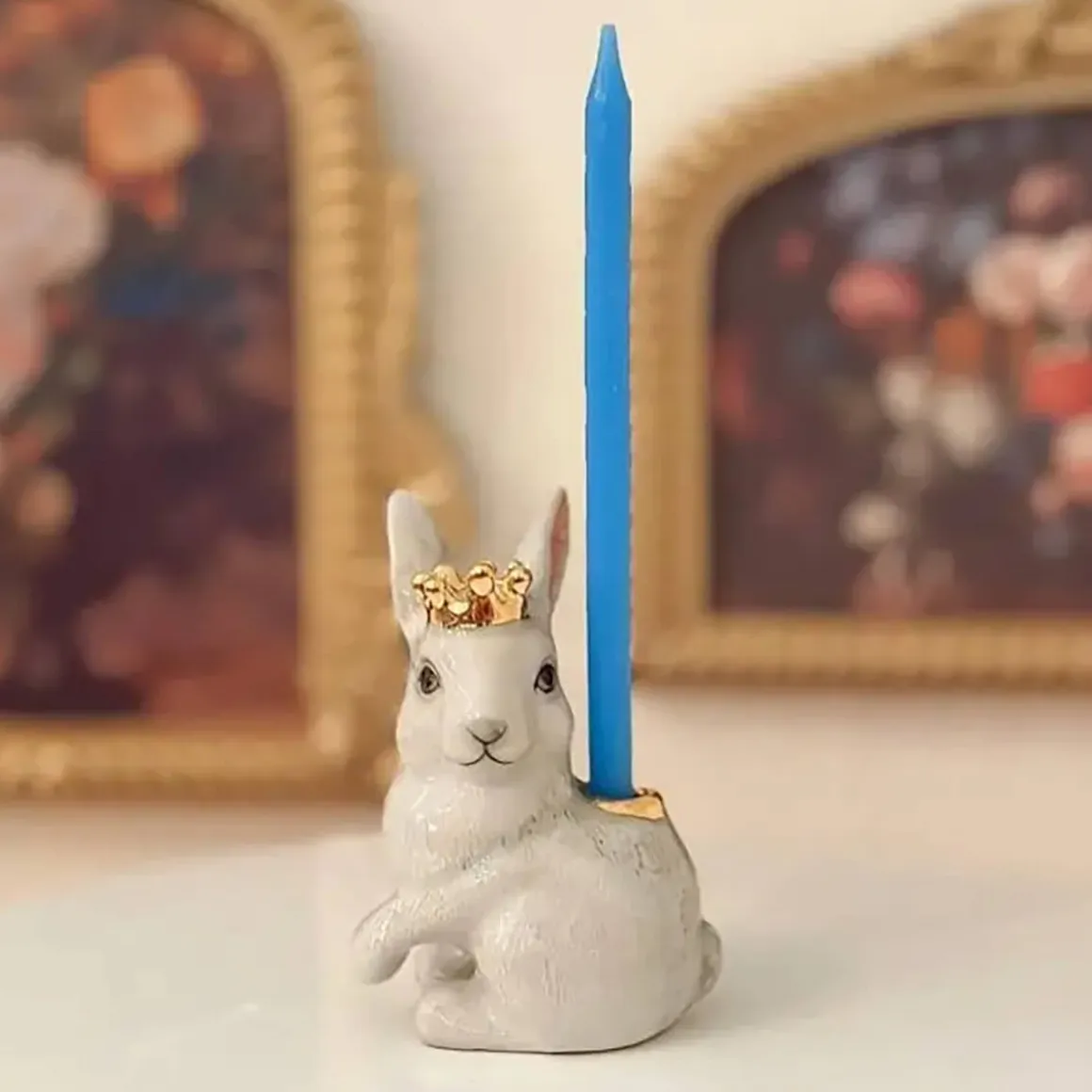Royal White Rabbit Ceramic Cake Topper by Camp Hollow