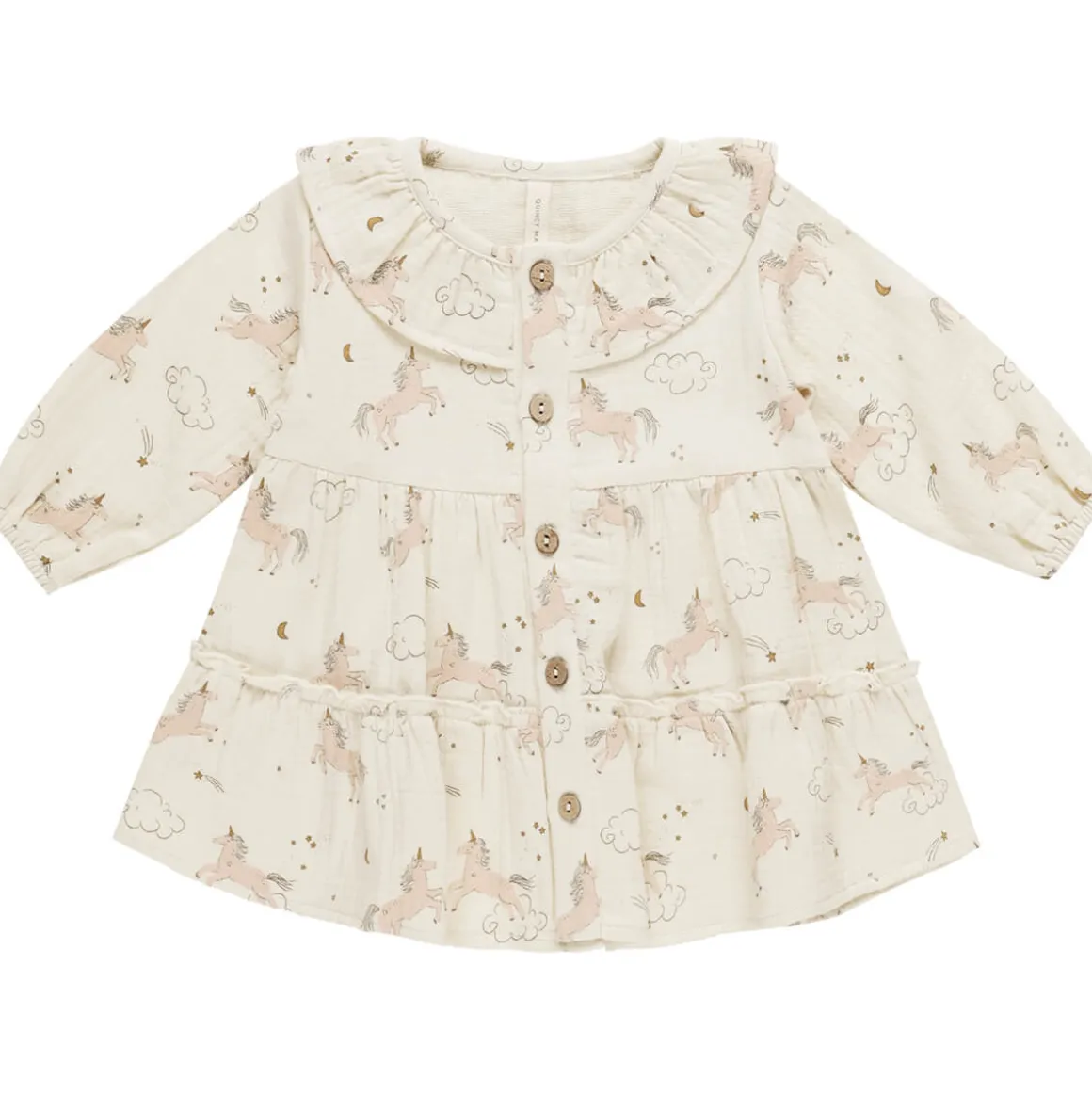 Ruffle Collar Button Dress in Unicorns by Quincy Mae