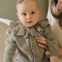 Ruffle Collar Cardigan in Basil by Quincy Mae