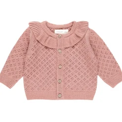 Ruffle Collar Cardigan in Lipstick by Quincy Mae