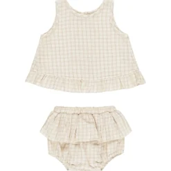 Ruffled Tulip Top + Bloomer Set in Oat Check by Quincy Mae