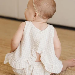 Ruffled Tulip Top + Bloomer Set in Oat Check by Quincy Mae