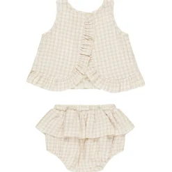 Ruffled Tulip Top + Bloomer Set in Oat Check by Quincy Mae
