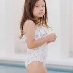 Ruffle One-Piece Swimsuit in Tile by Rylee & Cru
