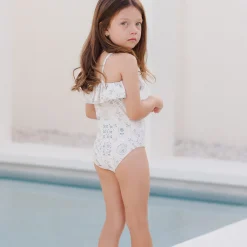 Ruffle One-Piece Swimsuit in Tile by Rylee & Cru