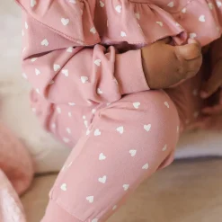 Ruffle Sweatshirt in Lipstick Hearts by Quincy Mae