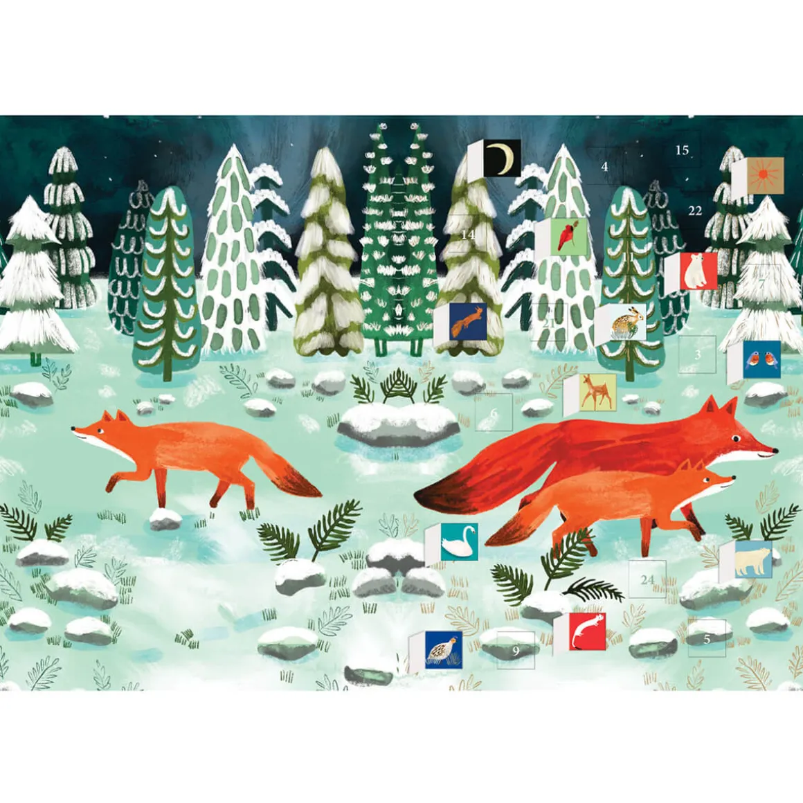 Running Foxes Advent Calendar Greetings Card By Roger La Borde