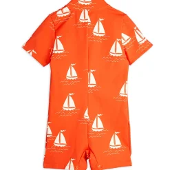 Sailing Boats AOP Short Sleeved Swimsuit in Red by Mini Rodini