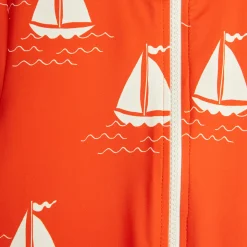 Sailing Boats AOP Short Sleeved Swimsuit in Red by Mini Rodini
