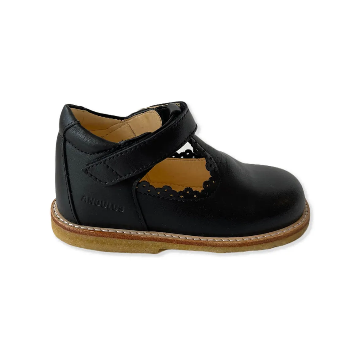 Scallop T Bar Starter Mary Janes in Black by Angulus - Last One In Stock - 22 EUR