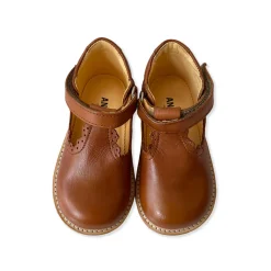 Scallop T Bar Starter Mary Janes in Cognac by Angulus