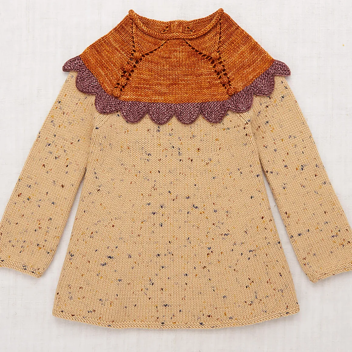 Scallop Yoke Tunic Dress in Camel Confetti by Misha & Puff - Last Ones In Stock - 4-8 Years
