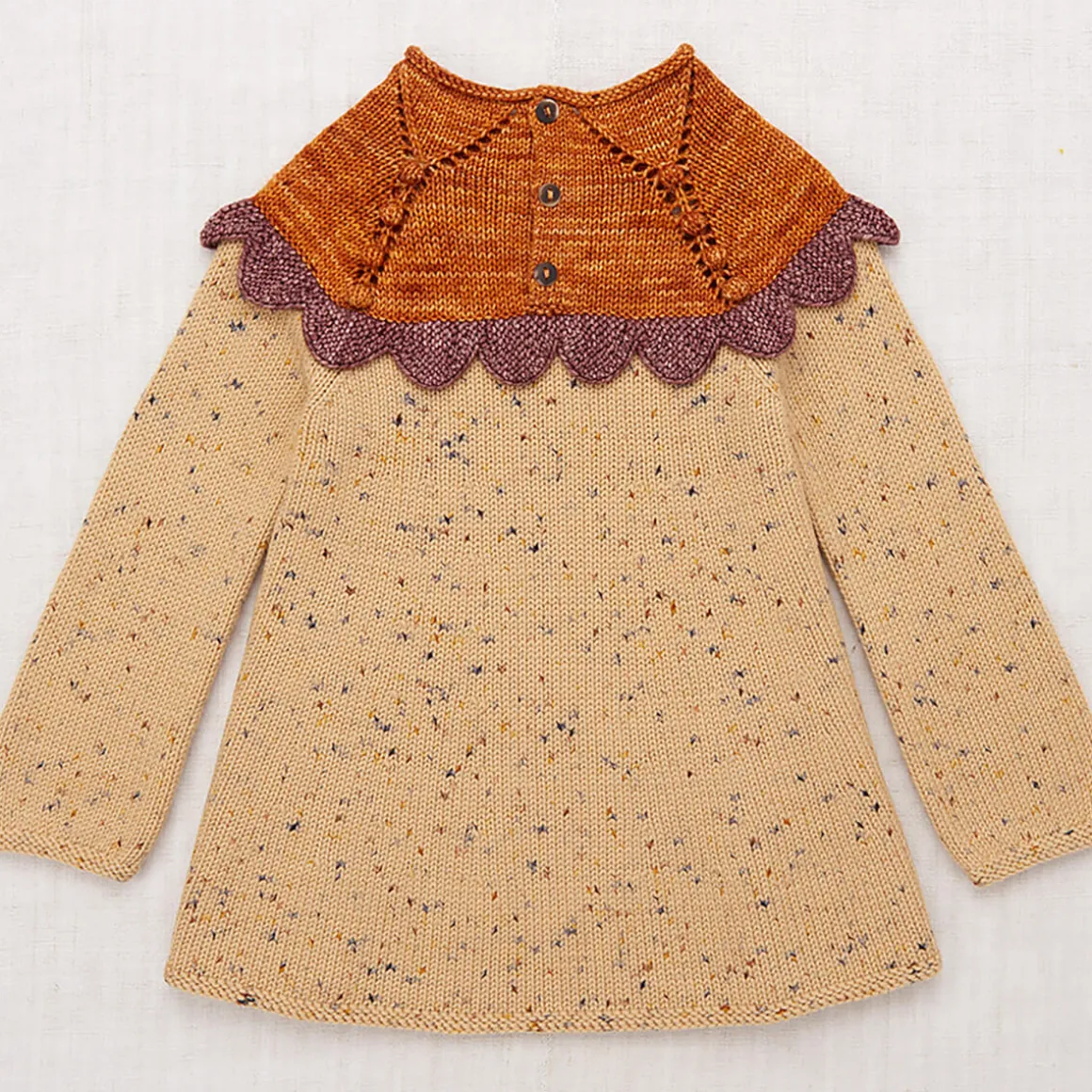 Scallop Yoke Tunic Dress in Camel Confetti by Misha & Puff - Last Ones In Stock - 4-8 Years