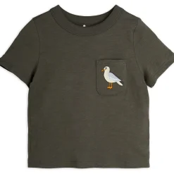 Seagull Embroidered T Shirt in Black by Mini Rodini