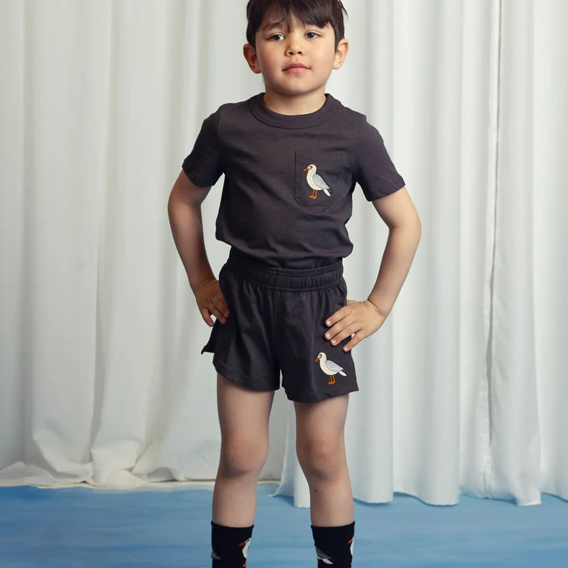 Seagull Embroidered T Shirt in Black by Mini Rodini