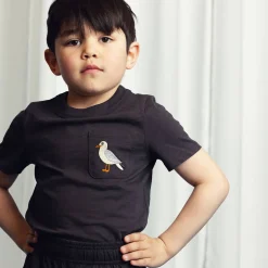 Seagull Embroidered T Shirt in Black by Mini Rodini