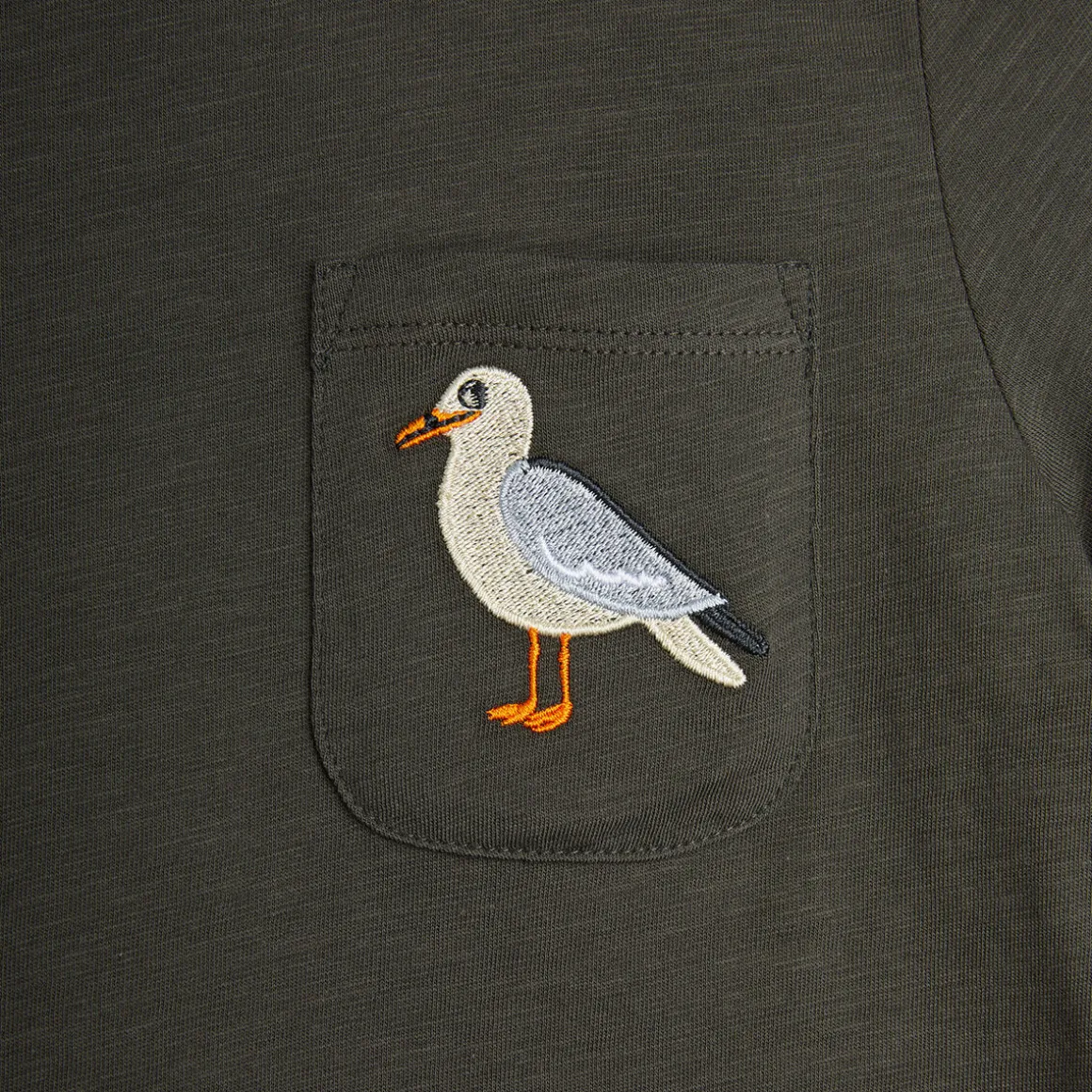 Seagull Embroidered T Shirt in Black by Mini Rodini