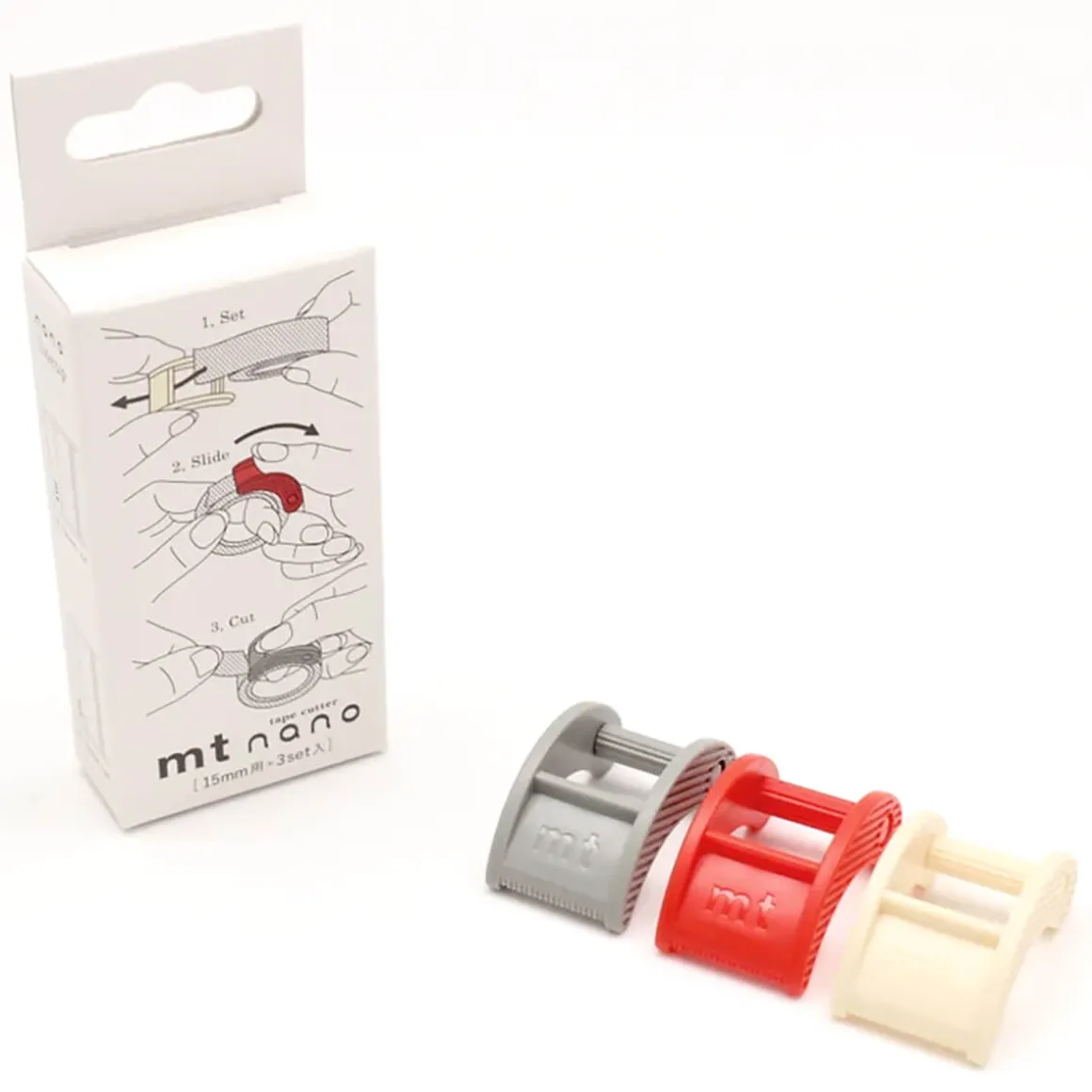 Set Of Three Nano Washi Tape Cutters (15mm) by MT Japan