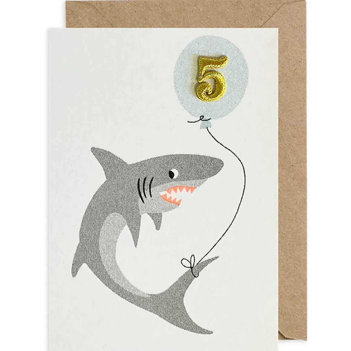 Shark Embroidered Age Card by Petra Boase - Age 5