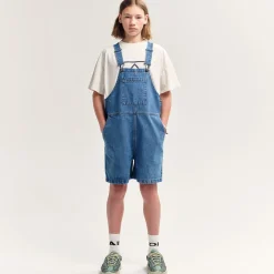 Short Dungaree in Stonewash Blue Denim by Main Story