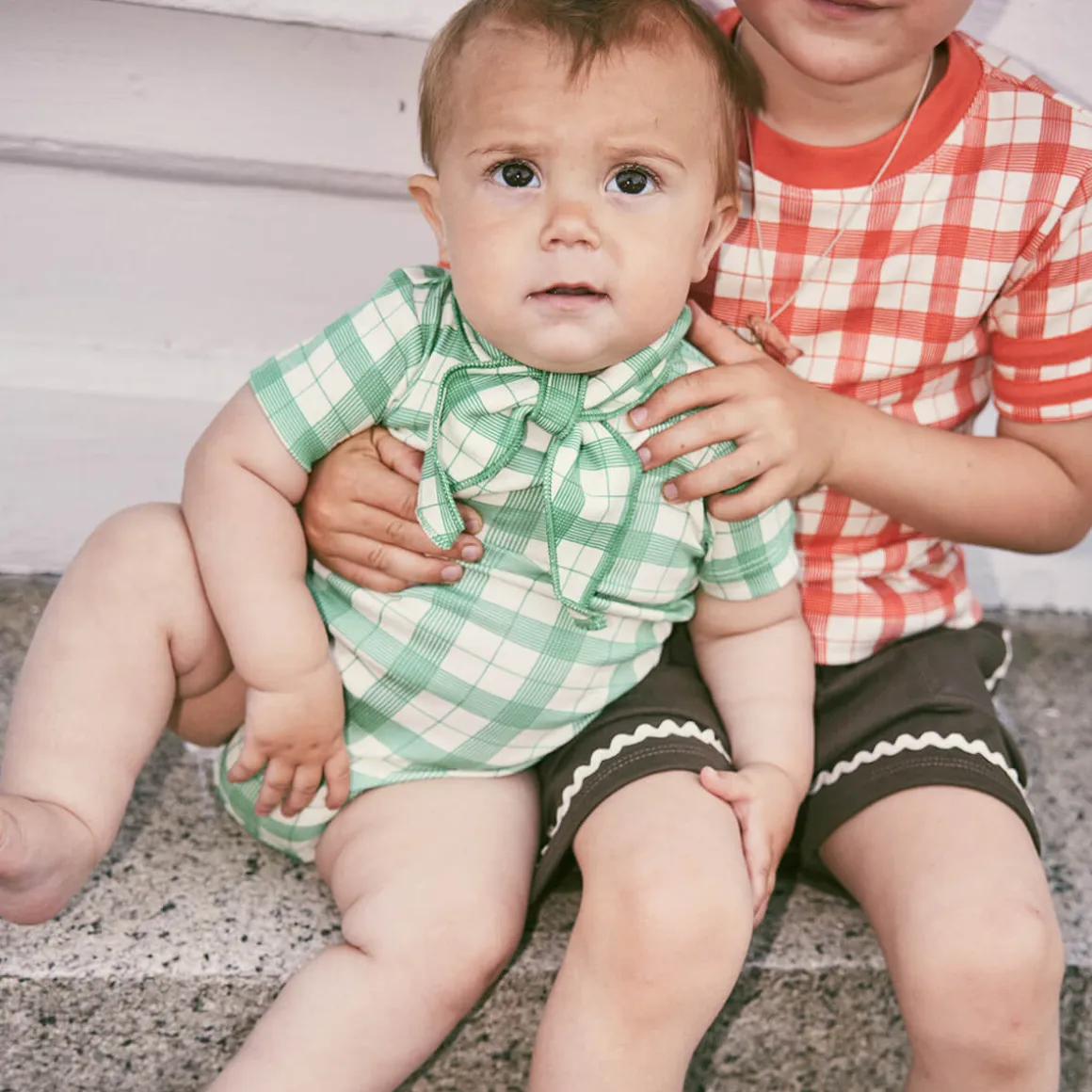 Short Sleeve Scout Onesie in String Piazza by Misha & Puff