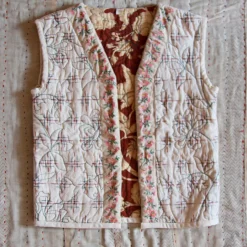 Sleeveless Jacket in Ikat / Autumnal Red Brown Flowers by Bonjour - Last Ones In Stock - 4-8 Years