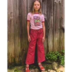 Slim Flared Jeans in Vintage Red Denim by Misha & Puff