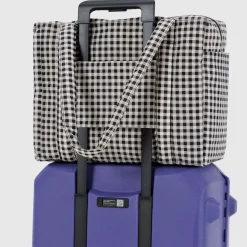 Small Cloud Carry-On Bag in Black and White Gingham by Baggu
