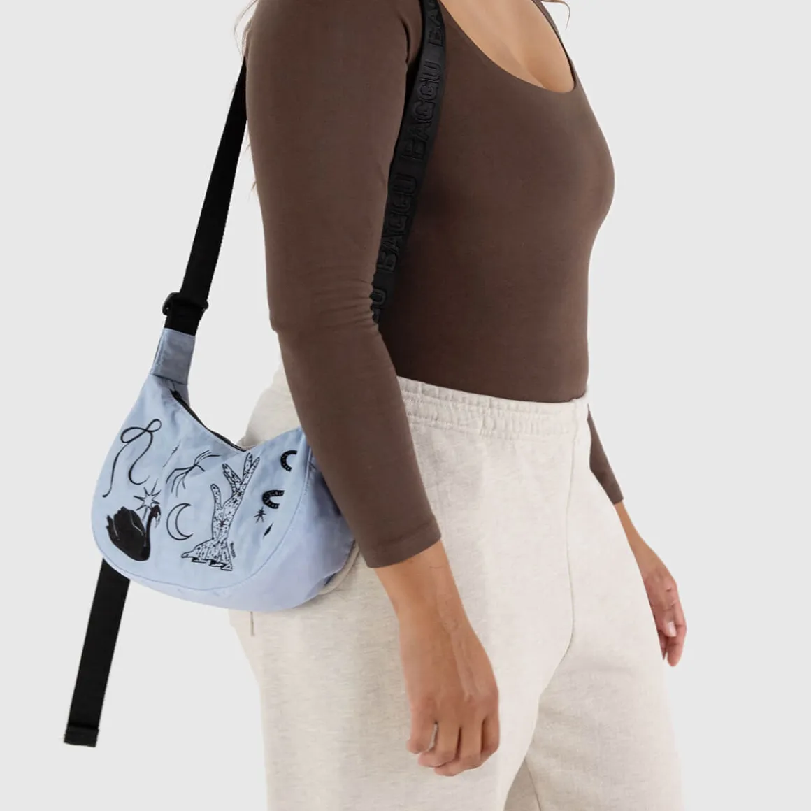 Small Nylon Crescent Bag in Embroidered Ballet Icons by Baggu