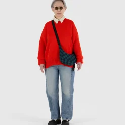 Small Nylon Crescent Bag in Navy Green Check by Baggu