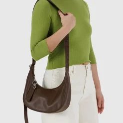 Small Recycled Leather Crescent Bag in Brown by Baggu