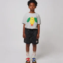 Smiling Black Denim Bermuda Shorts by Bobo Choses