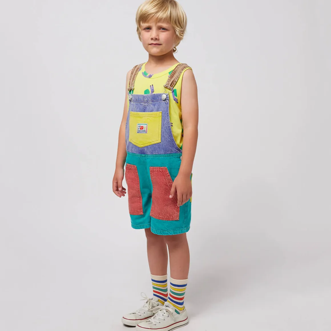 Smiling Colour Block Denim Dungarees by Bobo Choses