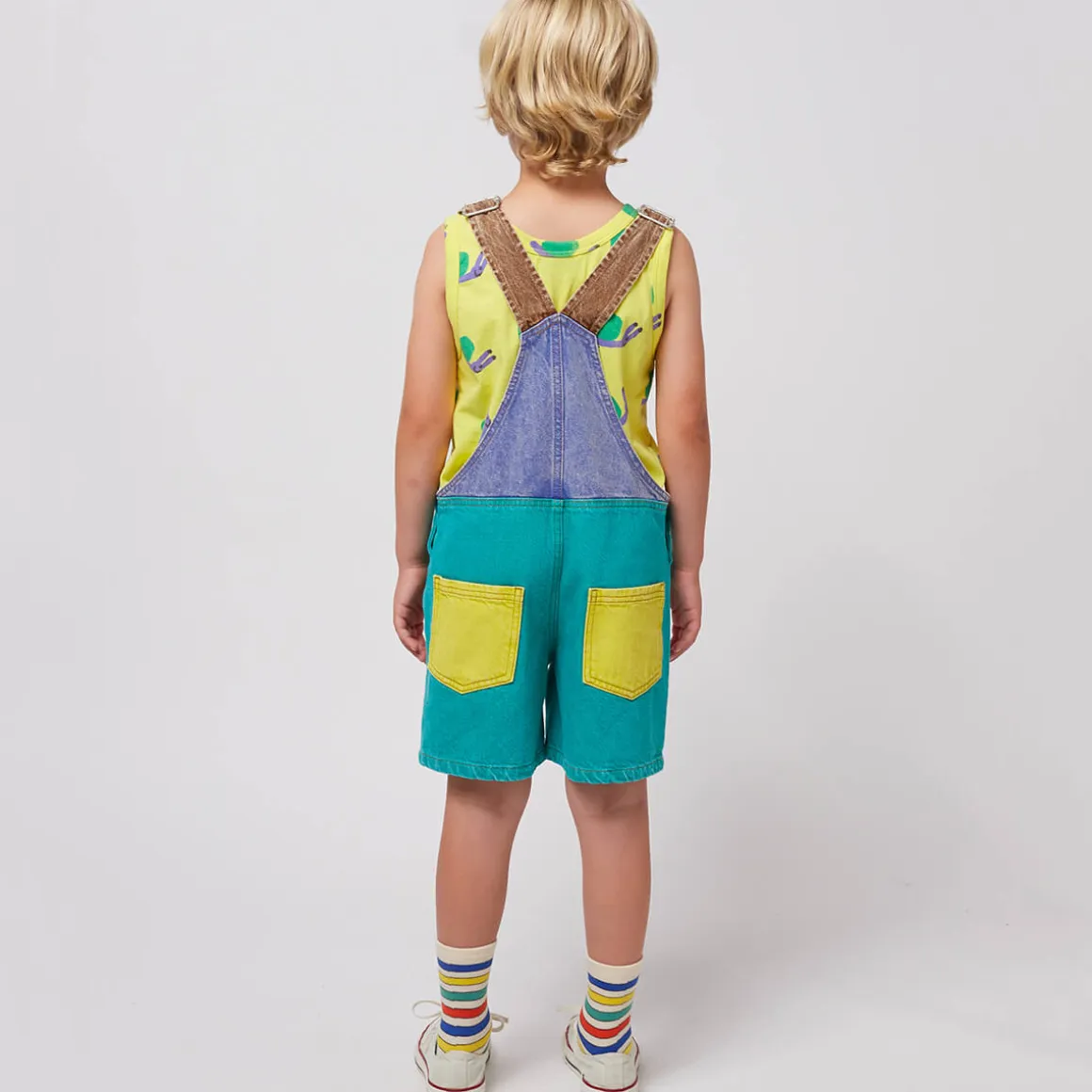 Smiling Colour Block Denim Dungarees by Bobo Choses