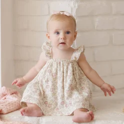 Smocked Jersey Dress in Pink Blossom by Quincy Mae