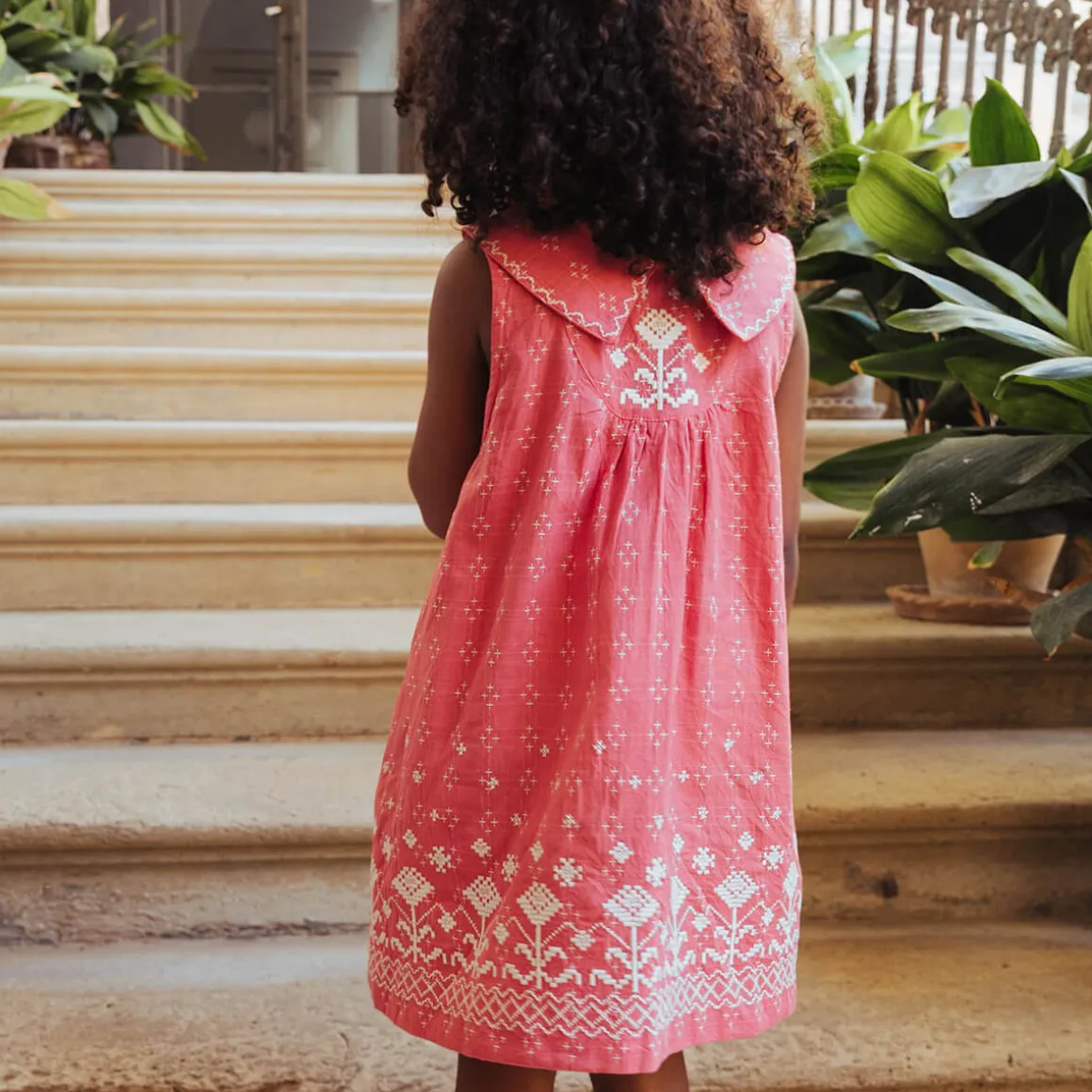 Sofia Dress in Coral Cross Stitch by Lali