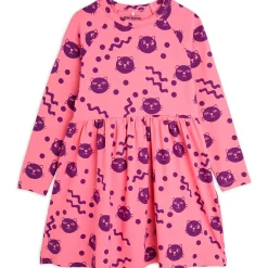 Squiggly Cats Long Sleeve Dress in Pink by Mini Rodini