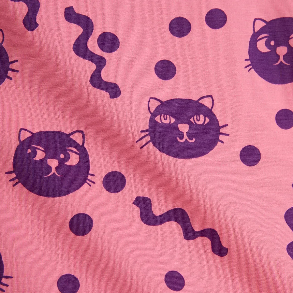 Squiggly Cats Long Sleeve Dress in Pink by Mini Rodini