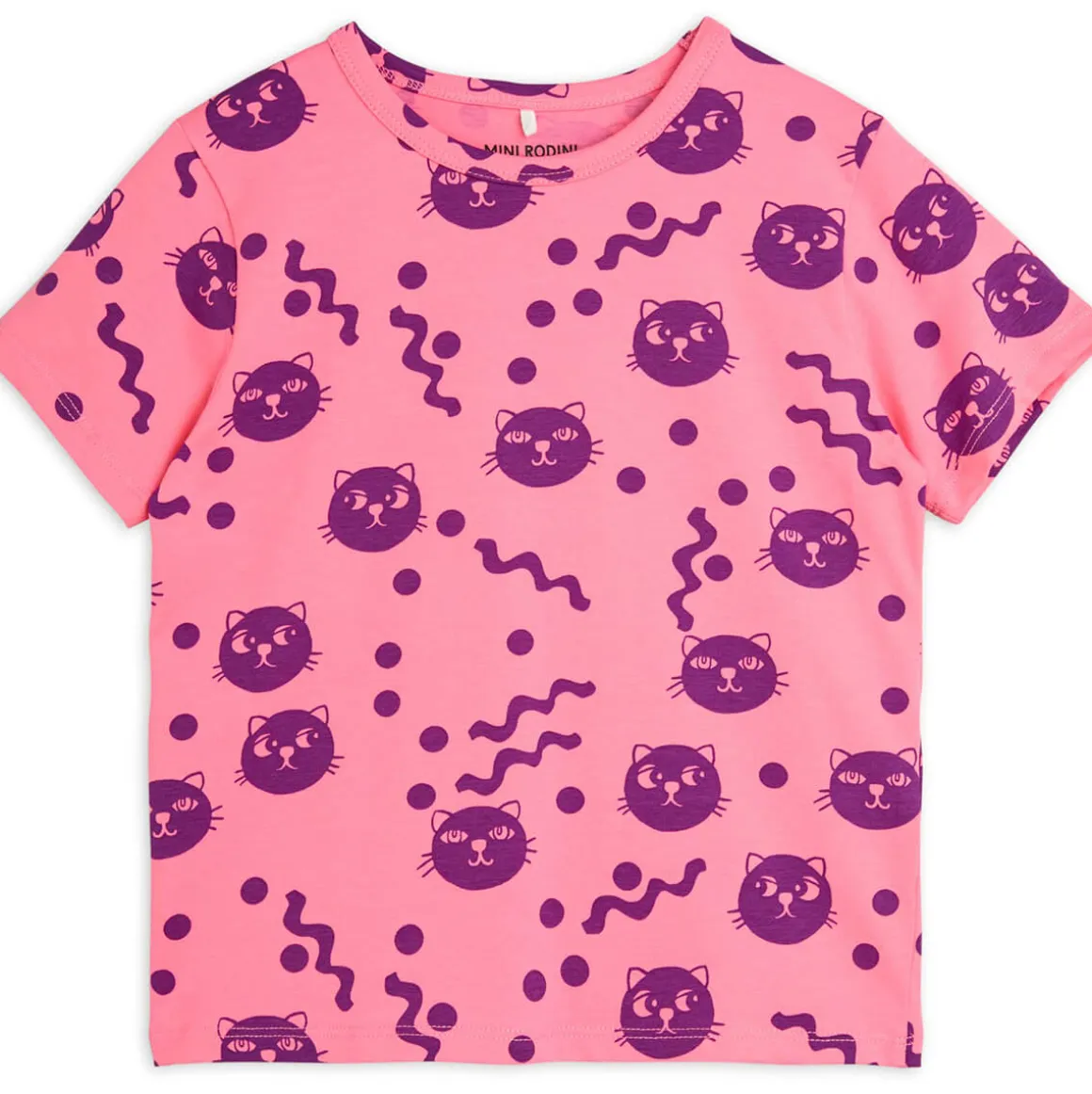 Squiggly Cats T Shirt in Pink by Mini Rodini