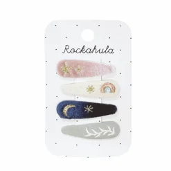 Starry Skies Embroidered Hair Clip Set in Pink by Rockahula