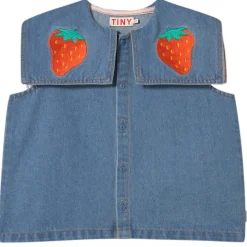 Strawberries Blouse in Light Blue Denim by Tinycottons