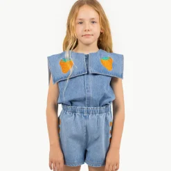 Strawberries Blouse in Light Blue Denim by Tinycottons