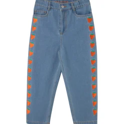 Strawberries Embroidered Jeans in Light Blue Denim by Tinycottons