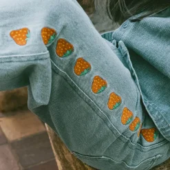 Strawberries Embroidered Jeans in Light Blue Denim by Tinycottons